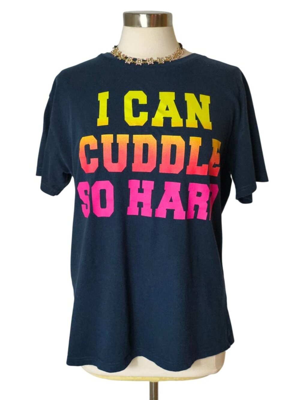 American Living L Tee I Can Cuddle So Hard Graphic Navy Cotton Unisex Casual Shi